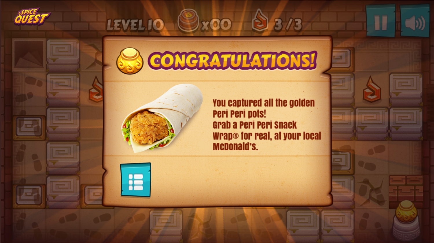 Spice Quest Game Beat Screen Screenshot.