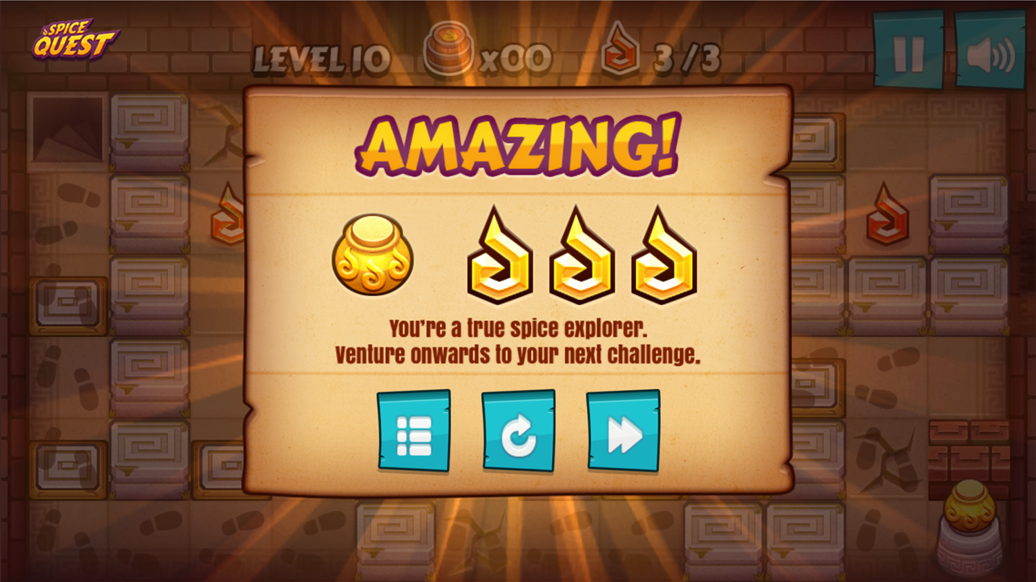 Spice Quest Game Level Beat Screenshot.