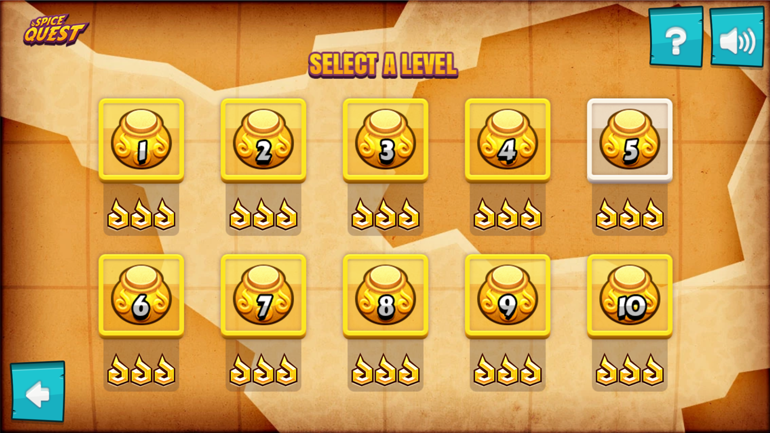 Spice Quest Game Level Select Screen Screenshot.