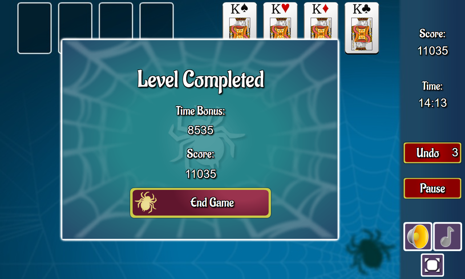 Spider Freecell Solitaire Game Complete Screenshot.