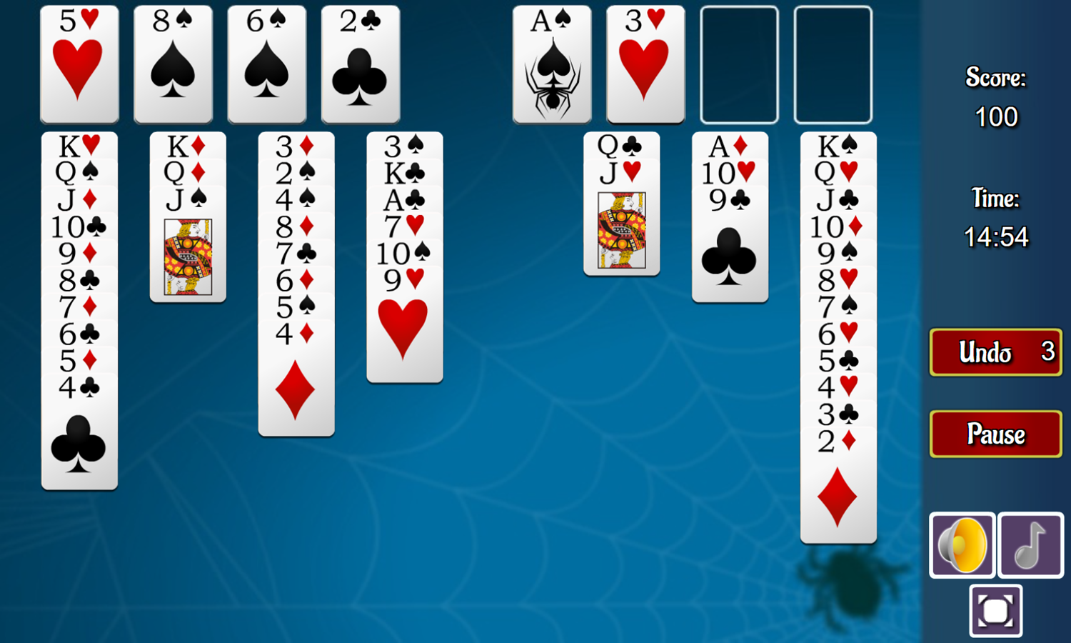 Spider Freecell Solitaire Game Play Screenshot.