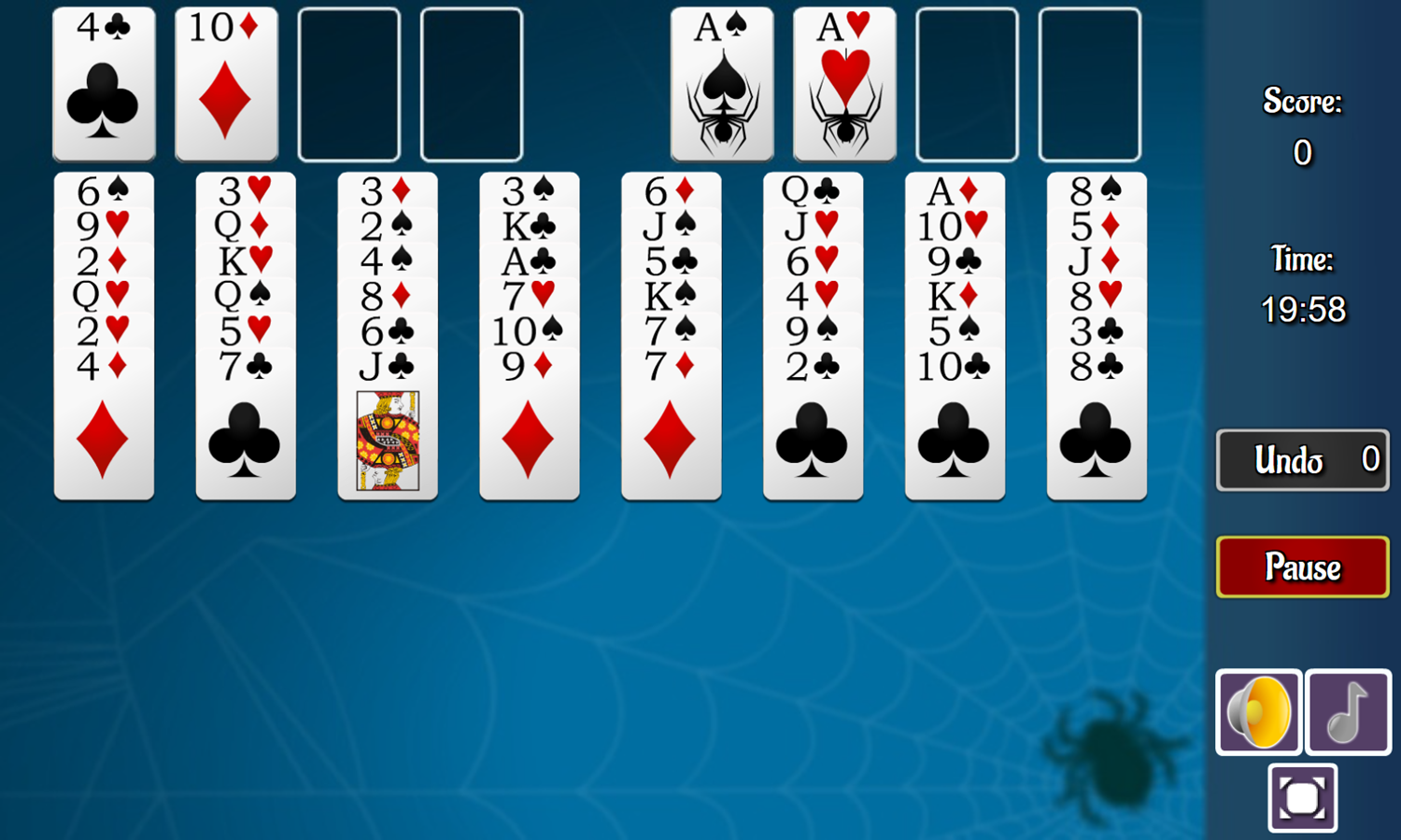 Spider Freecell Solitaire Game Start Screenshot.