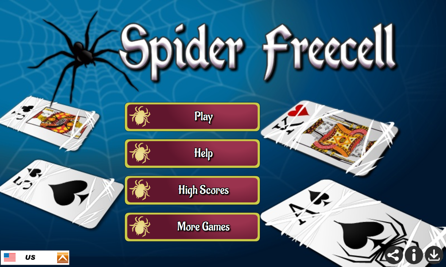 Spider Freecell Solitaire Game Welcome Screen Screenshot.