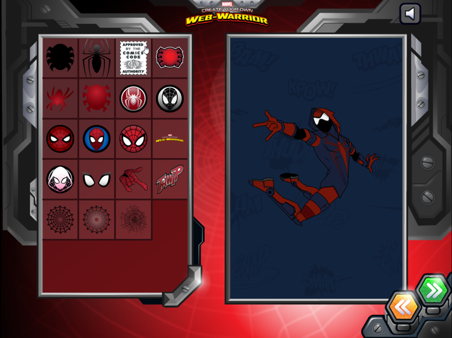 Spider-Man Create Your Own Web-Warrior Game Choose Decals Screenshot.