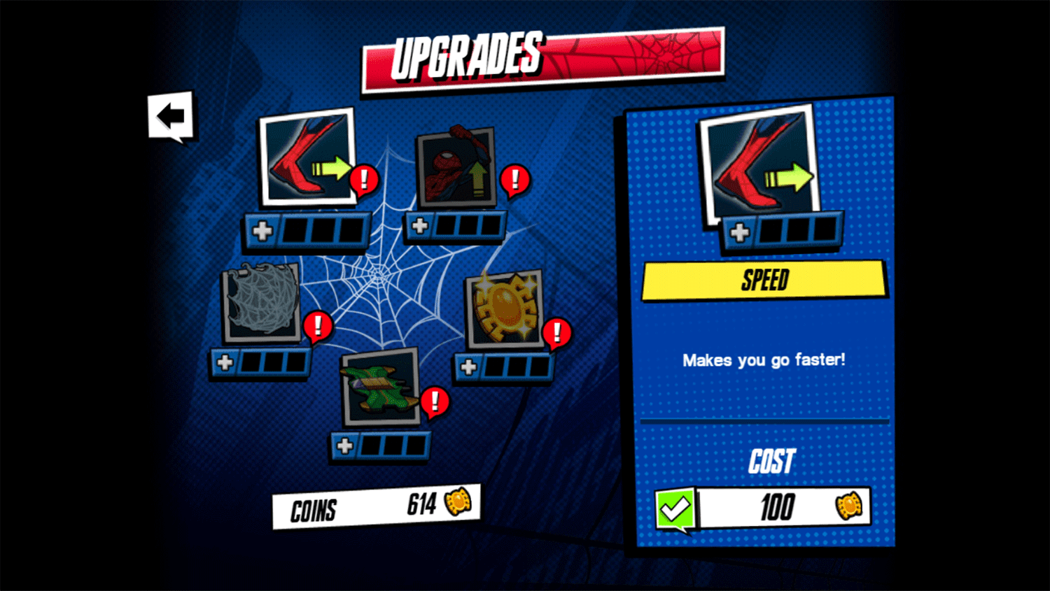 Spider Man Mysterio Rush Upgrades Screenshot.