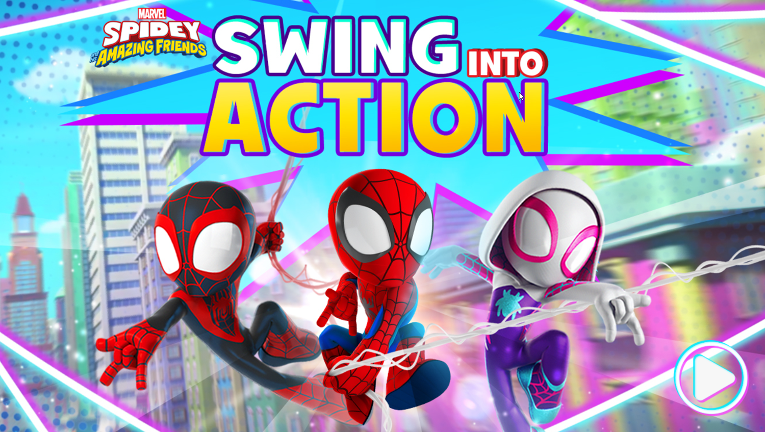 Spider-Man Spidey and His Amazing Friends Swing Into Action Game Welcome Screen Screenshot.