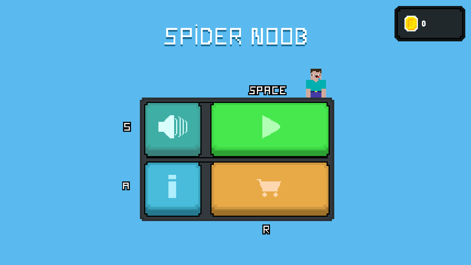 Spider Noob Game Welcome Screen Screenshot.