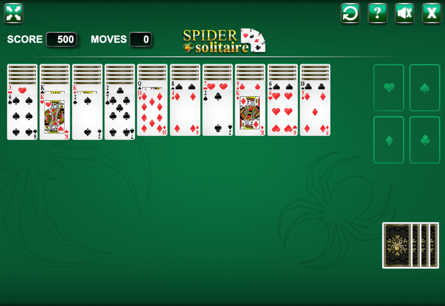 Spider Solitaire Four Suits Game Screenshot.