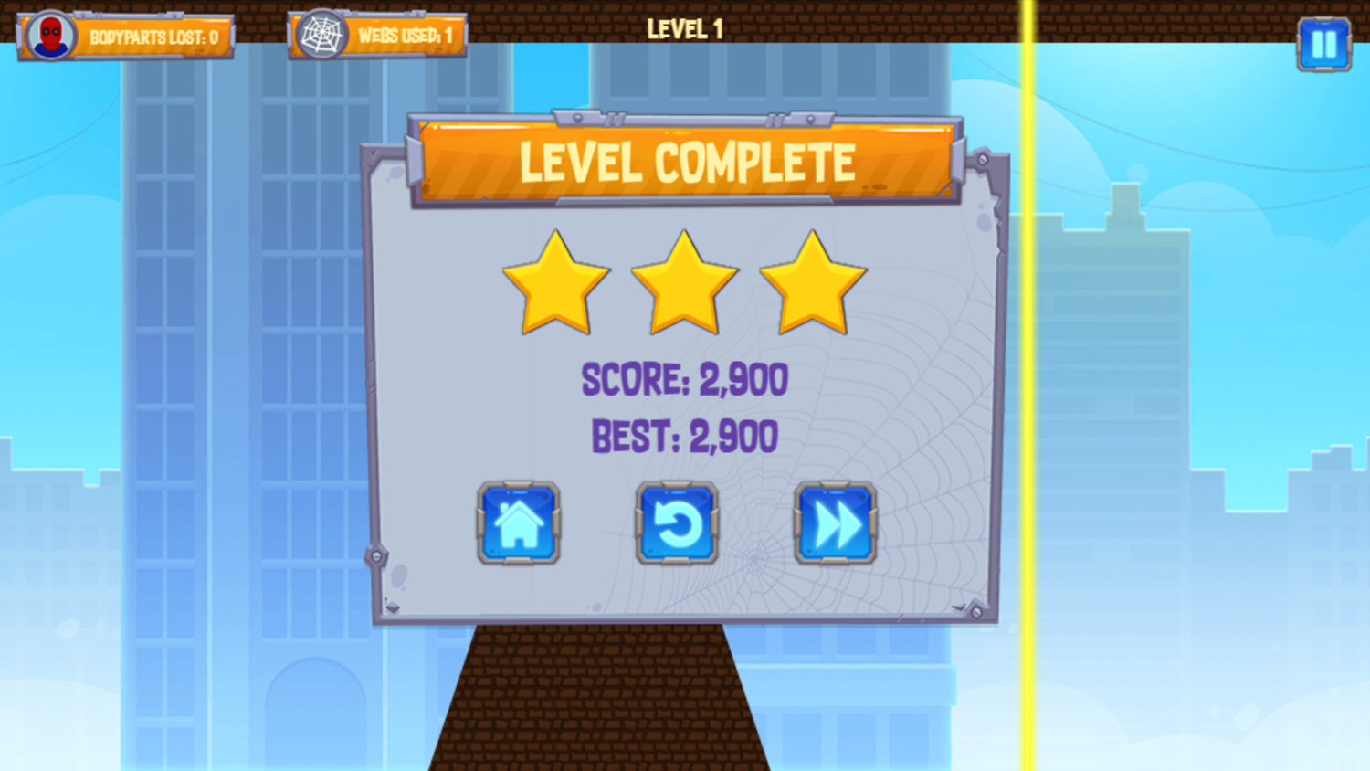 Spidey Swing Game Level Complete Screenshot.