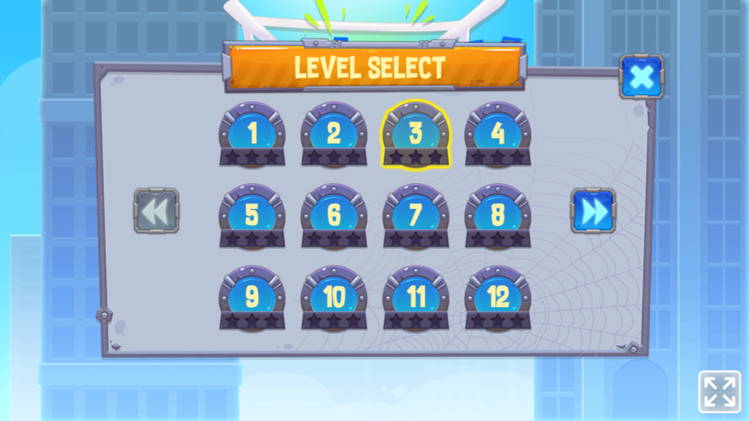 Spidey Swing Game Level Select Screenshot.