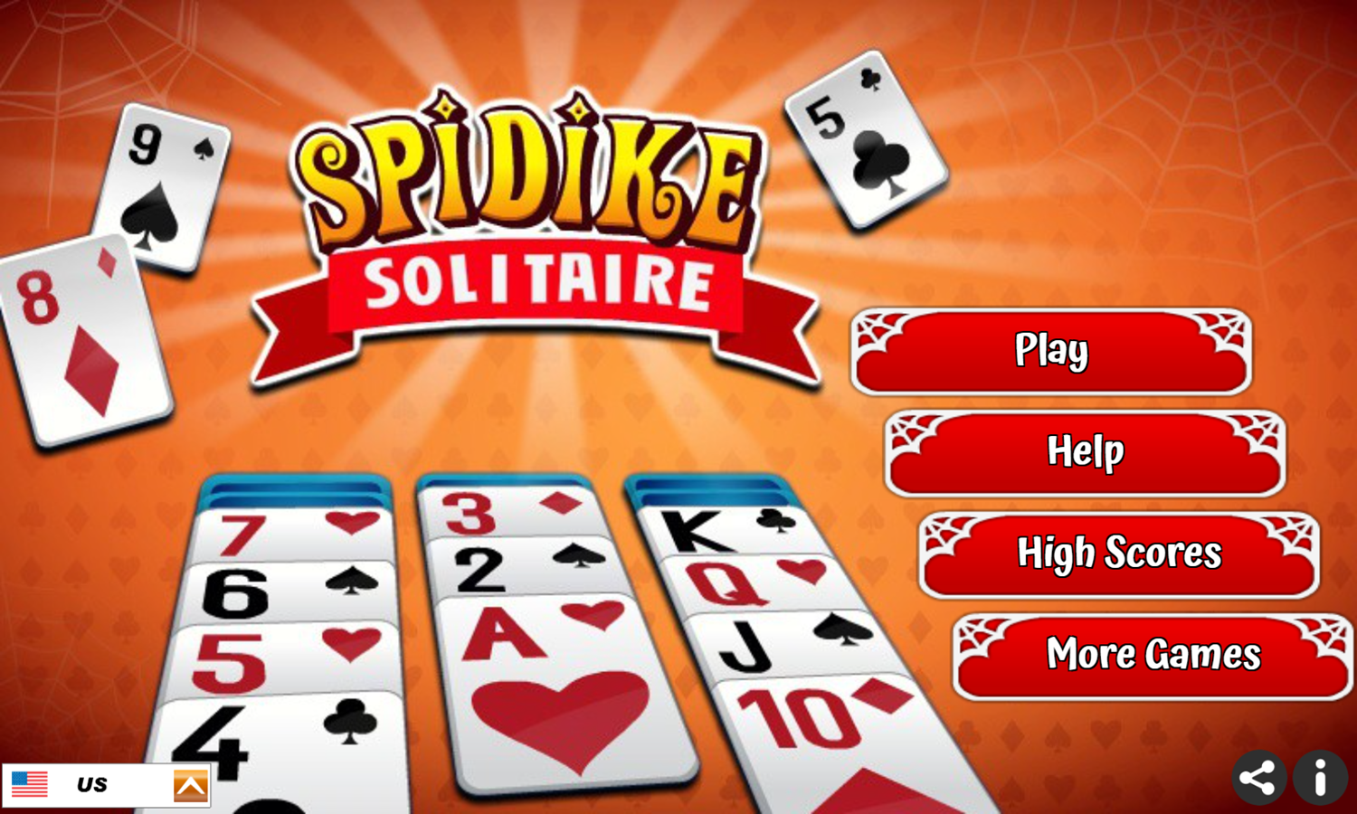 Spidike Solitaire Game Welcome Screen Screenshot.