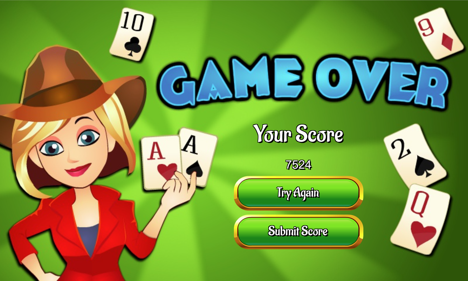 Spike Solitaire Game Over Screen Screenshot.