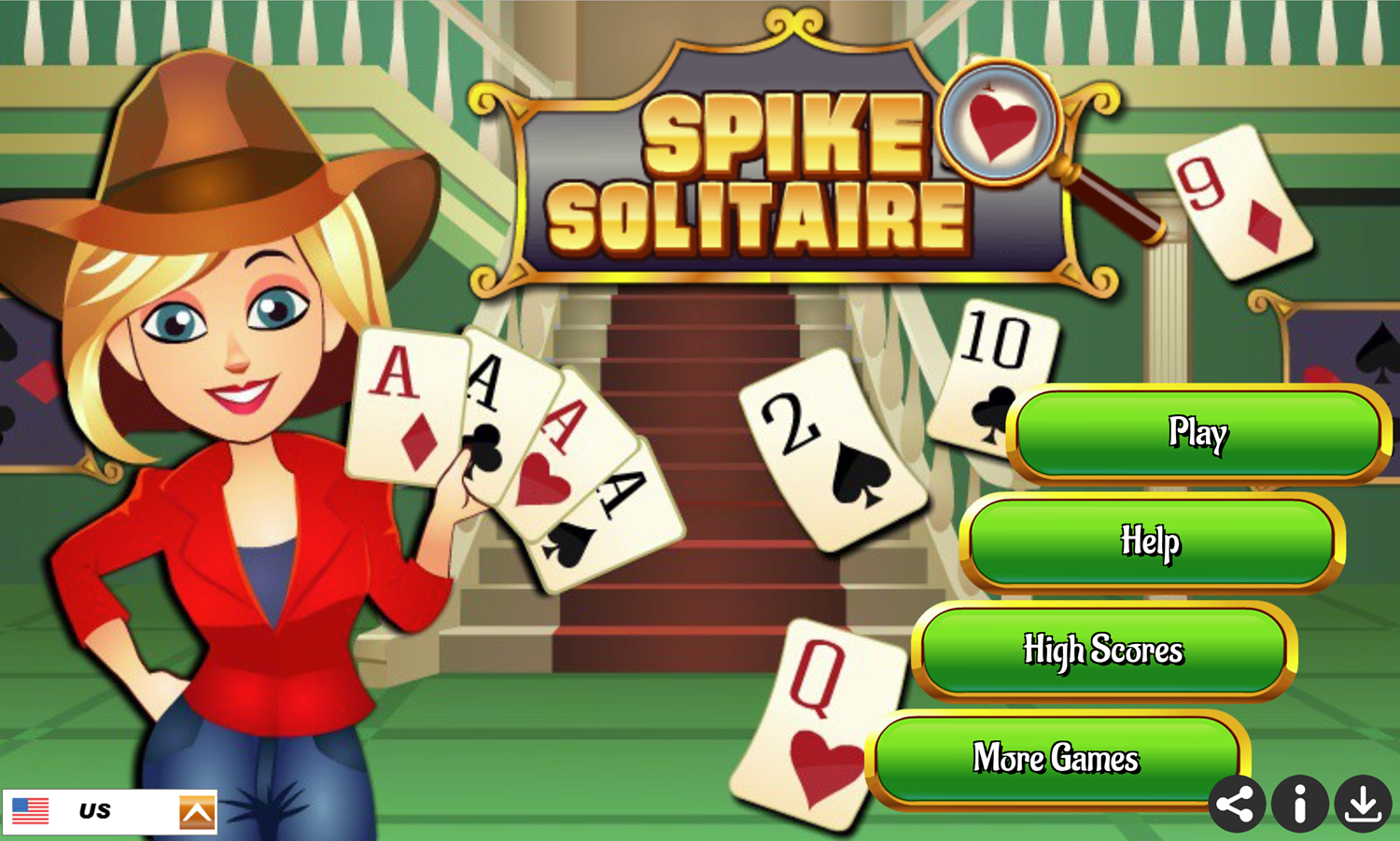 Spike Solitaire Game Welcome Screen Screenshot.