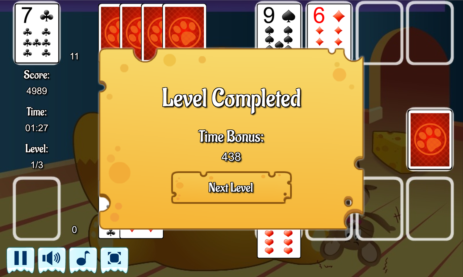 Spite and Malice Extreme Game Level Beat Screen Screenshot.