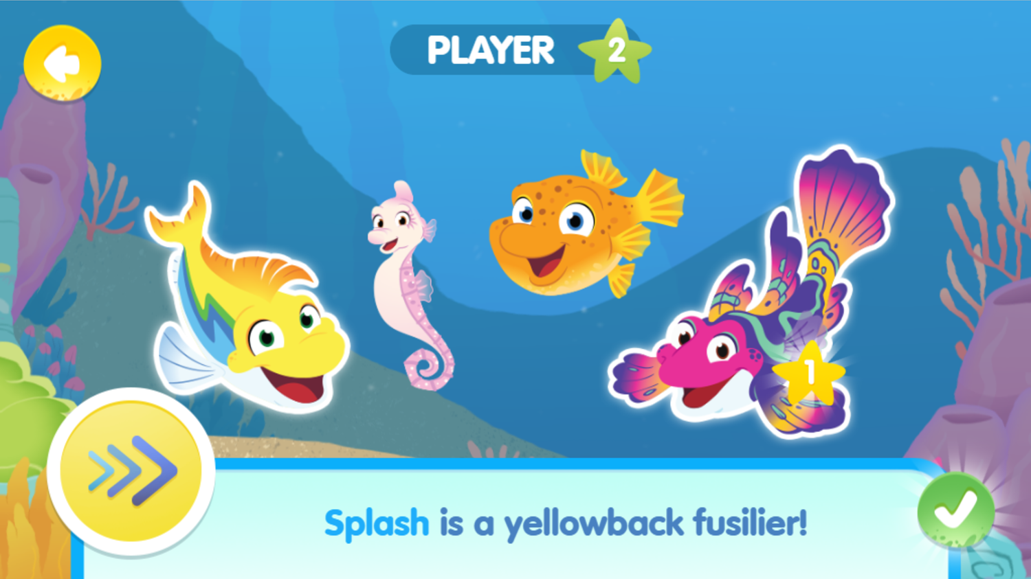 Splash and Bubbles Finball Friends Game Character Select Screen Screenshot.