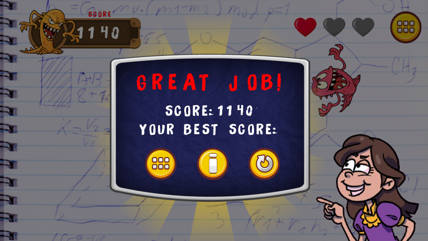 Splat the SATs Game Score Screenshot.