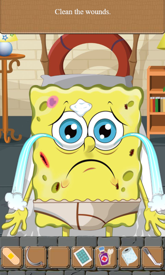 SpongeBob Doctor Game Clean Wounds Screenshot.