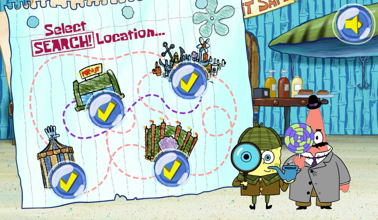 Spongebob Squarepants Bikini Bottom Mysteries Select Location Screenshot.