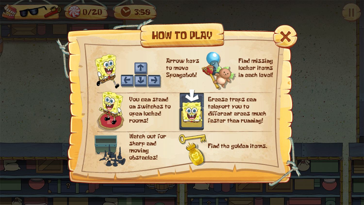 Spongebob Squarepants Lost Treasures How To Play Screenshot.
