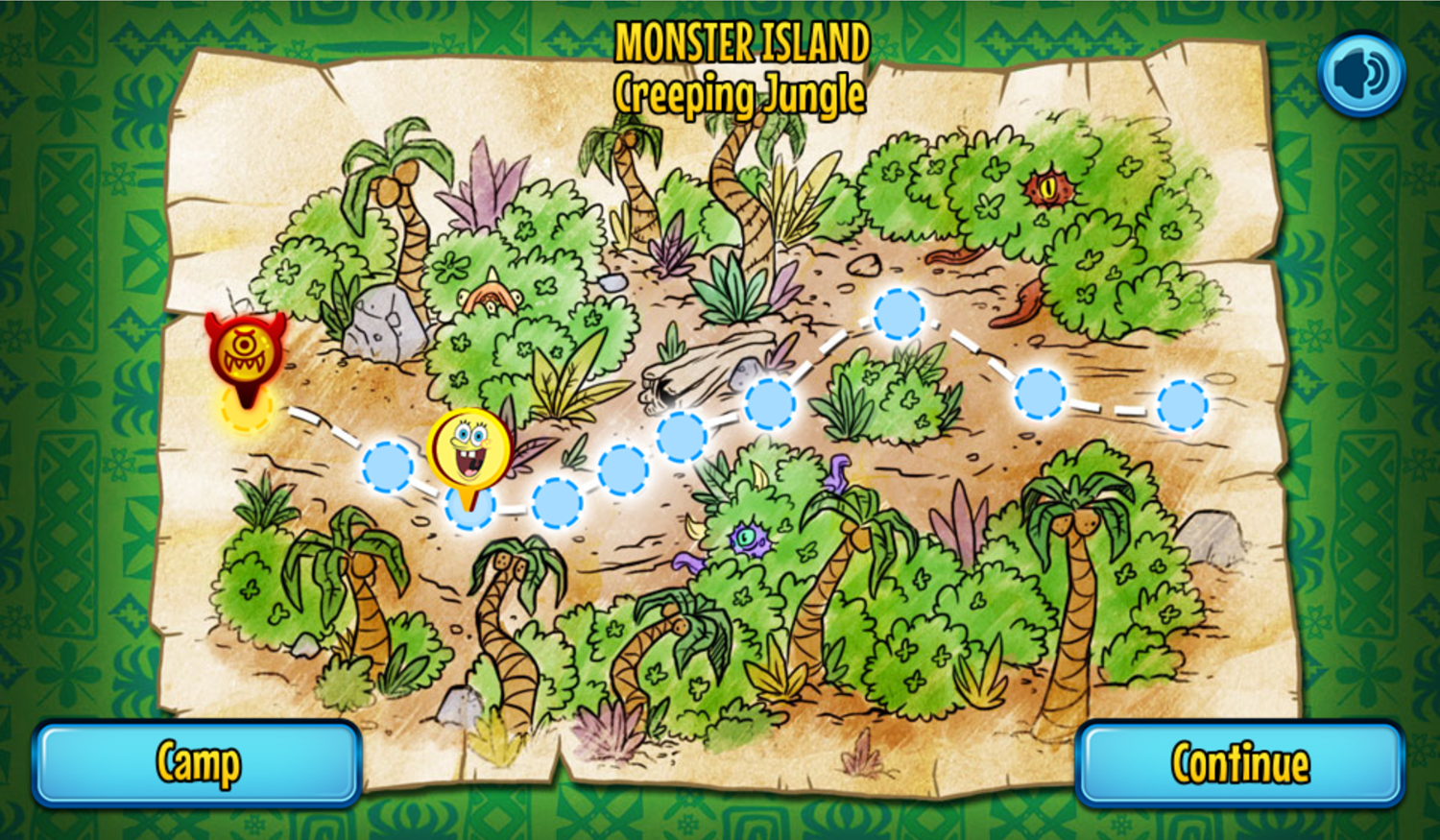 SpongeBob SquarePants Monster Island Adventure Game Creeping Jungle Map Screen Screenshot.
