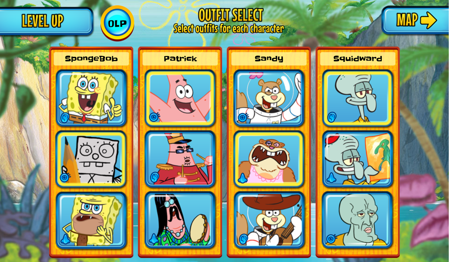 SpongeBob SquarePants Monster Island Adventure Game Outfit Select Screen Screenshot.