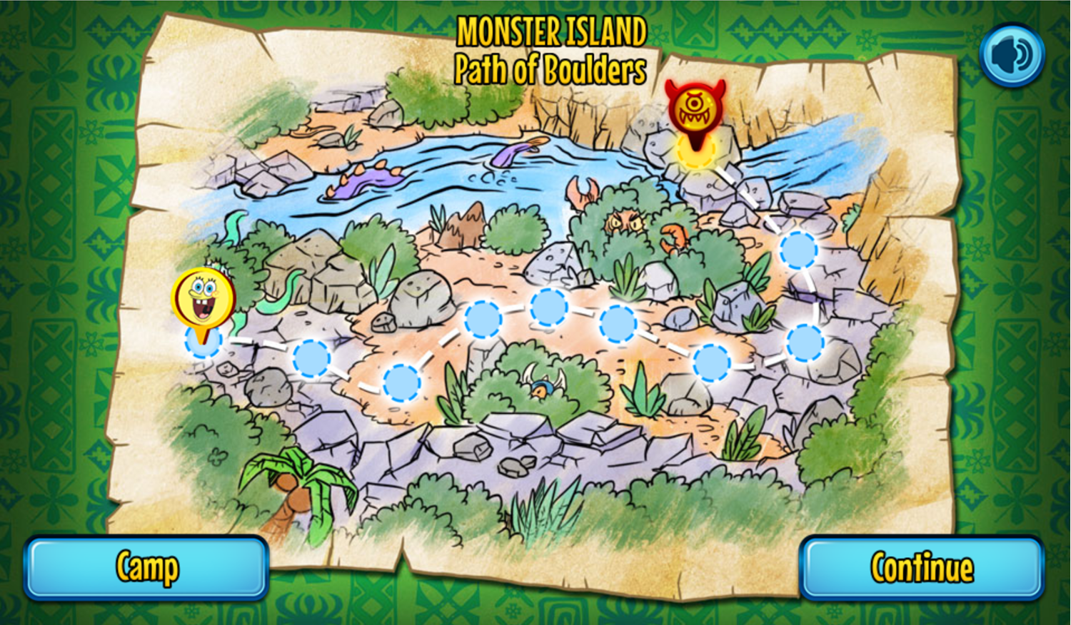 SpongeBob SquarePants Monster Island Adventure Game Path of Boulders Map Screen Screenshot.
