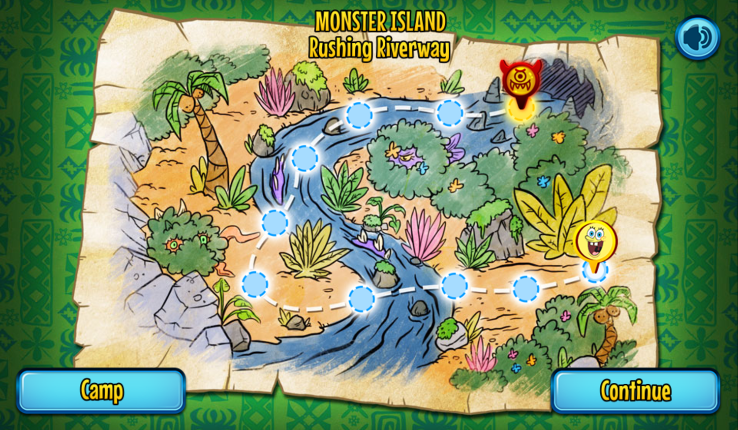 SpongeBob SquarePants Monster Island Adventure Game Rushing Riverway Map Screen Screenshot.