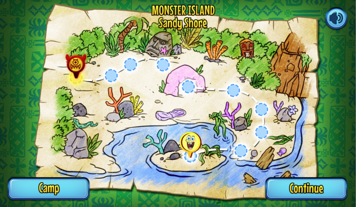 SpongeBob SquarePants Monster Island Adventure Game Sandy Shore Map Screen Screen Screenshot.