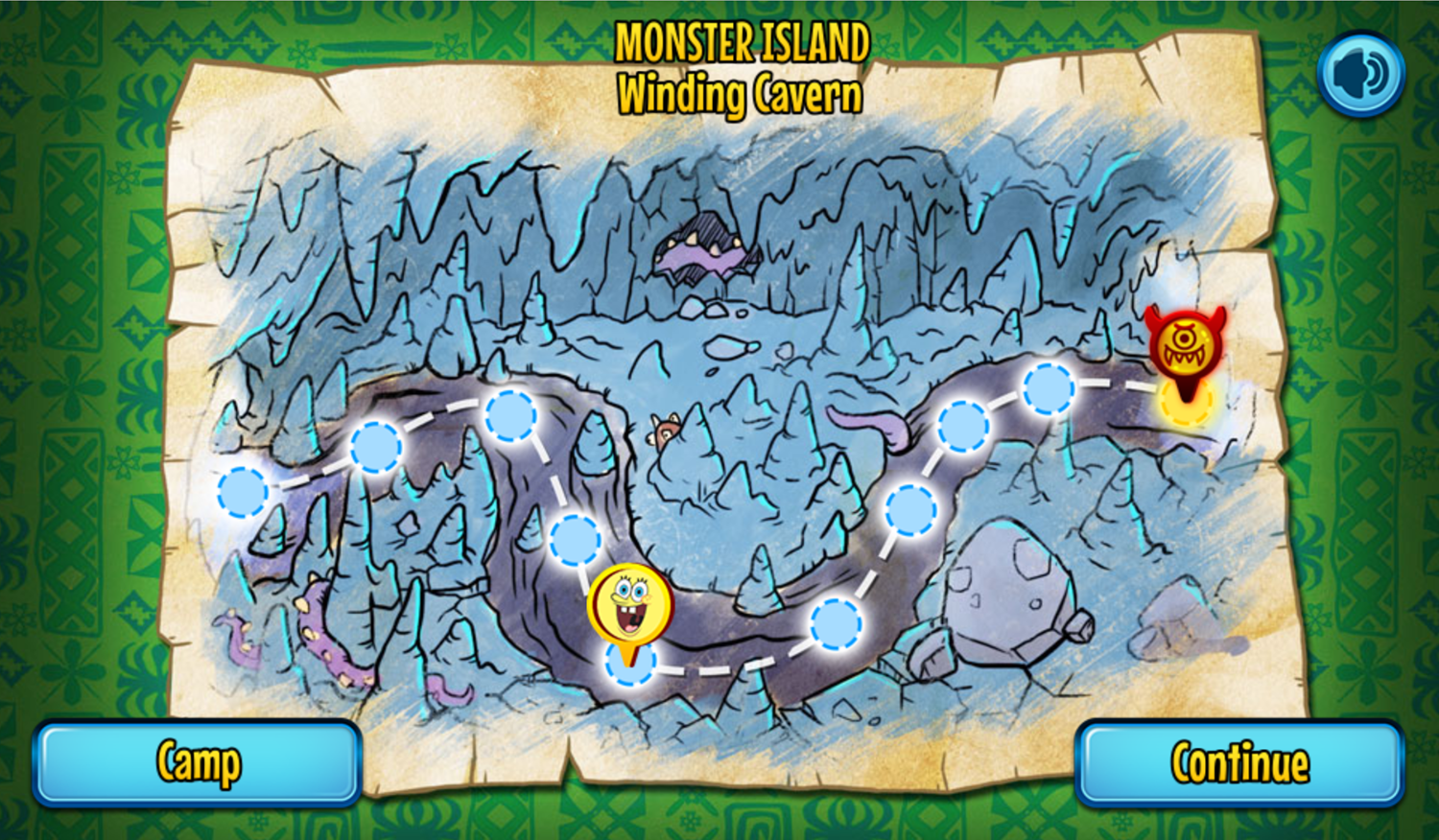 SpongeBob SquarePants Monster Island Adventure Game Winding Cavern Map Screen Screenshot.