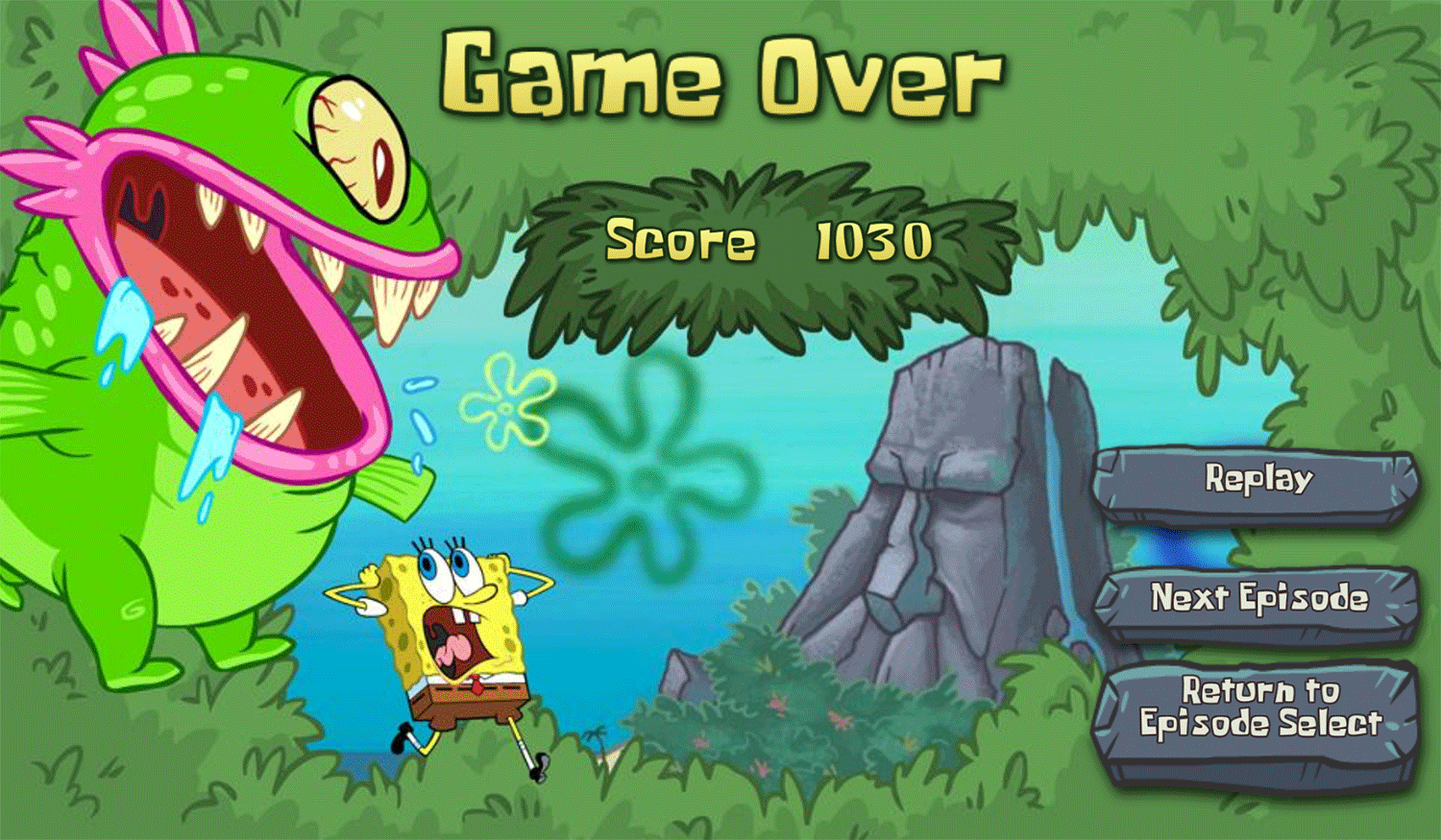 Spongebob Squarepants Monster Island Game Over Screenshot.