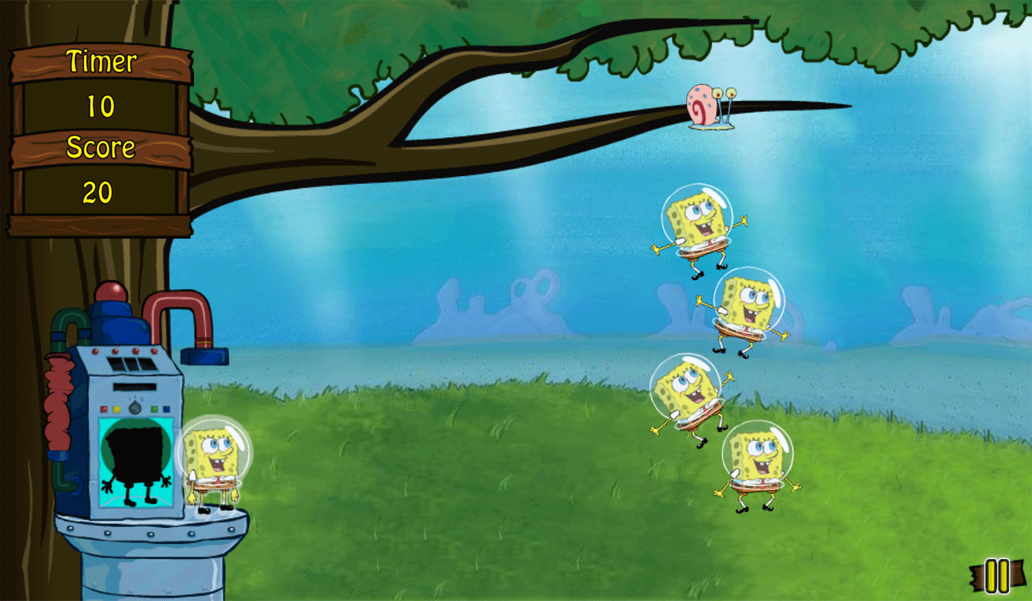 Spongebob Squarepants Sandy's Sponge Stacker Game Screenshot.