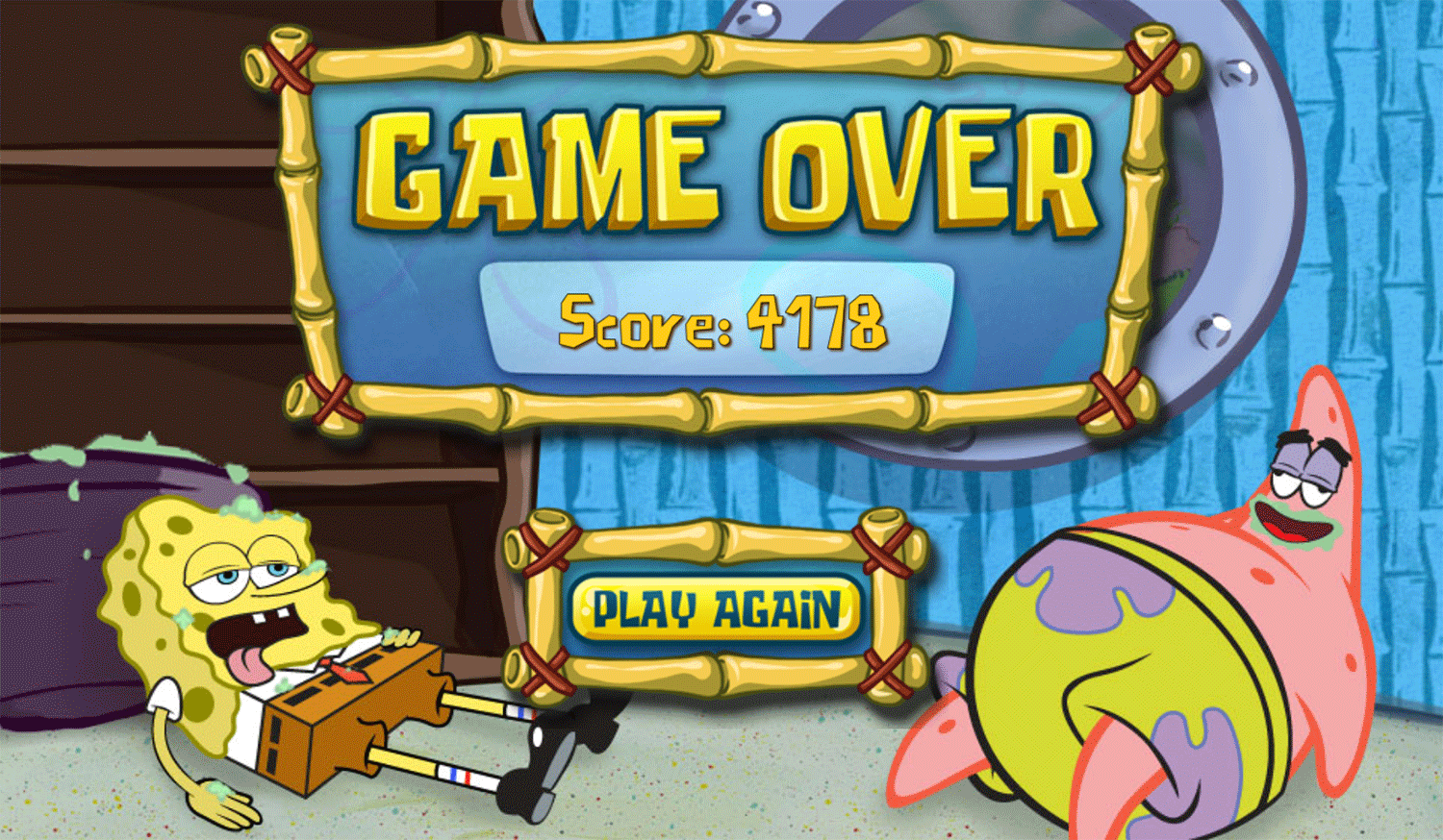 Spongebob Squarepants Tasty Pastry Party Game Over Screenshot.