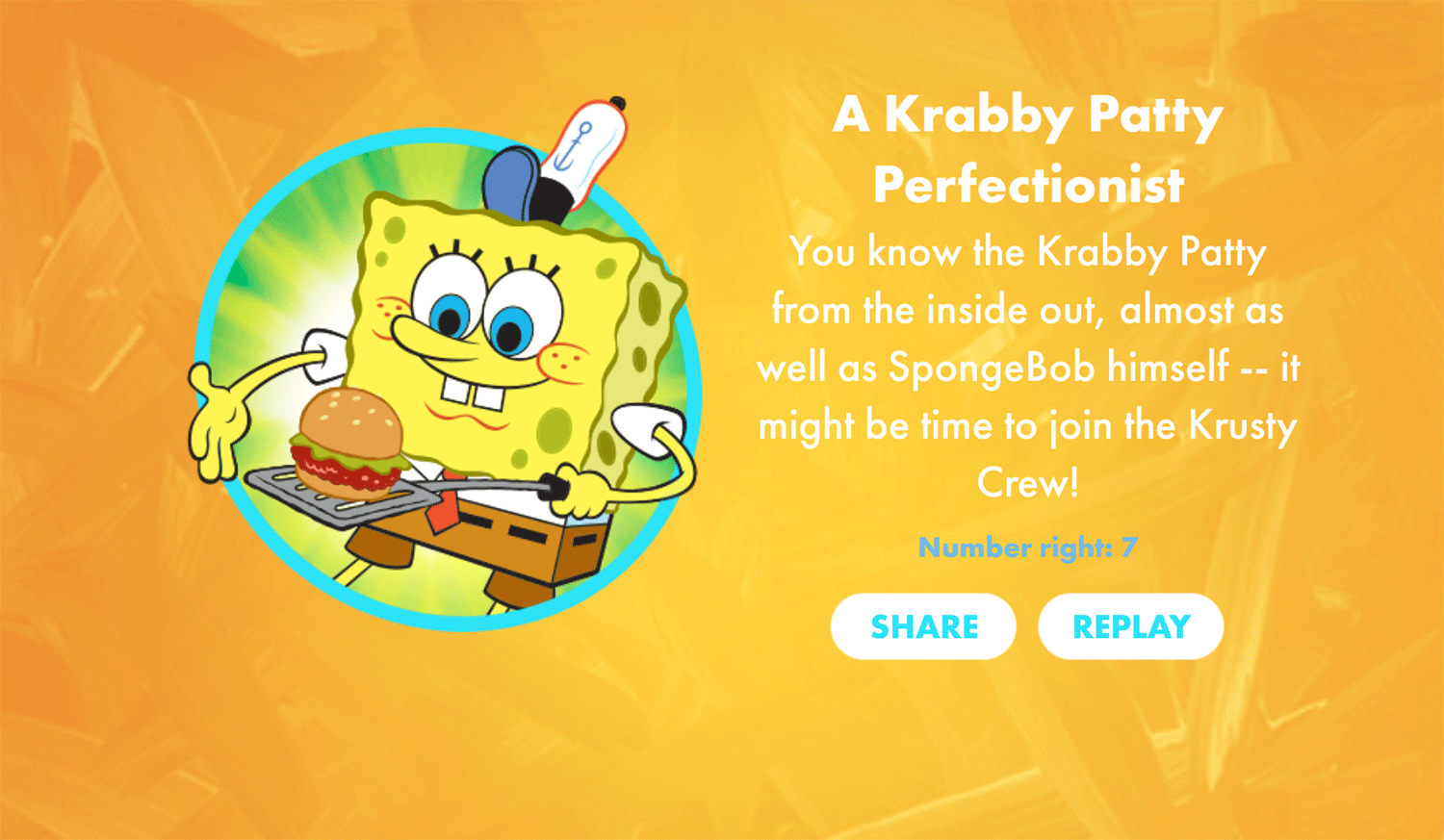 Spongebob Squarepants The Ultimate Krabby Patty Challenge Result Screenshot.