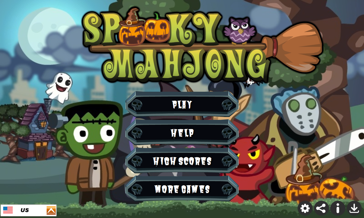 Spooky Mahjong Game Welcome Screen Screenshot.