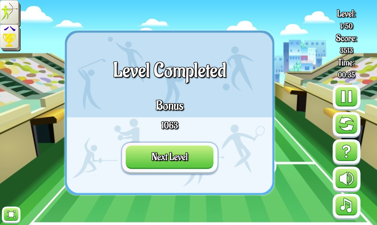 Sports Mahjong Game Level Completed Screen Screenshot.