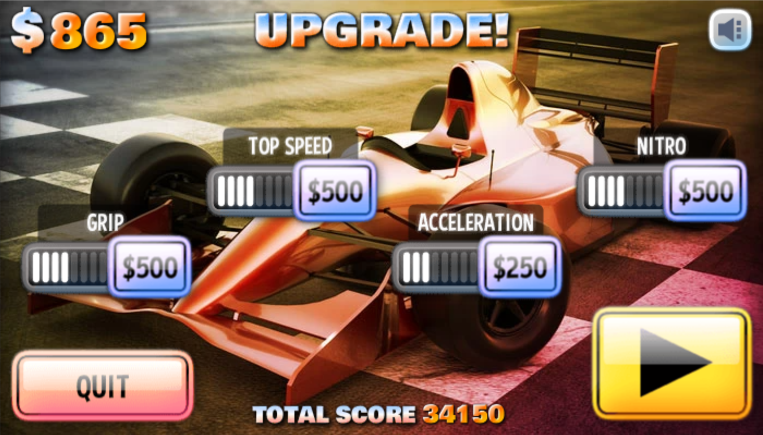 Sprint Club Nitro Game Car Upgrades Screenshot.