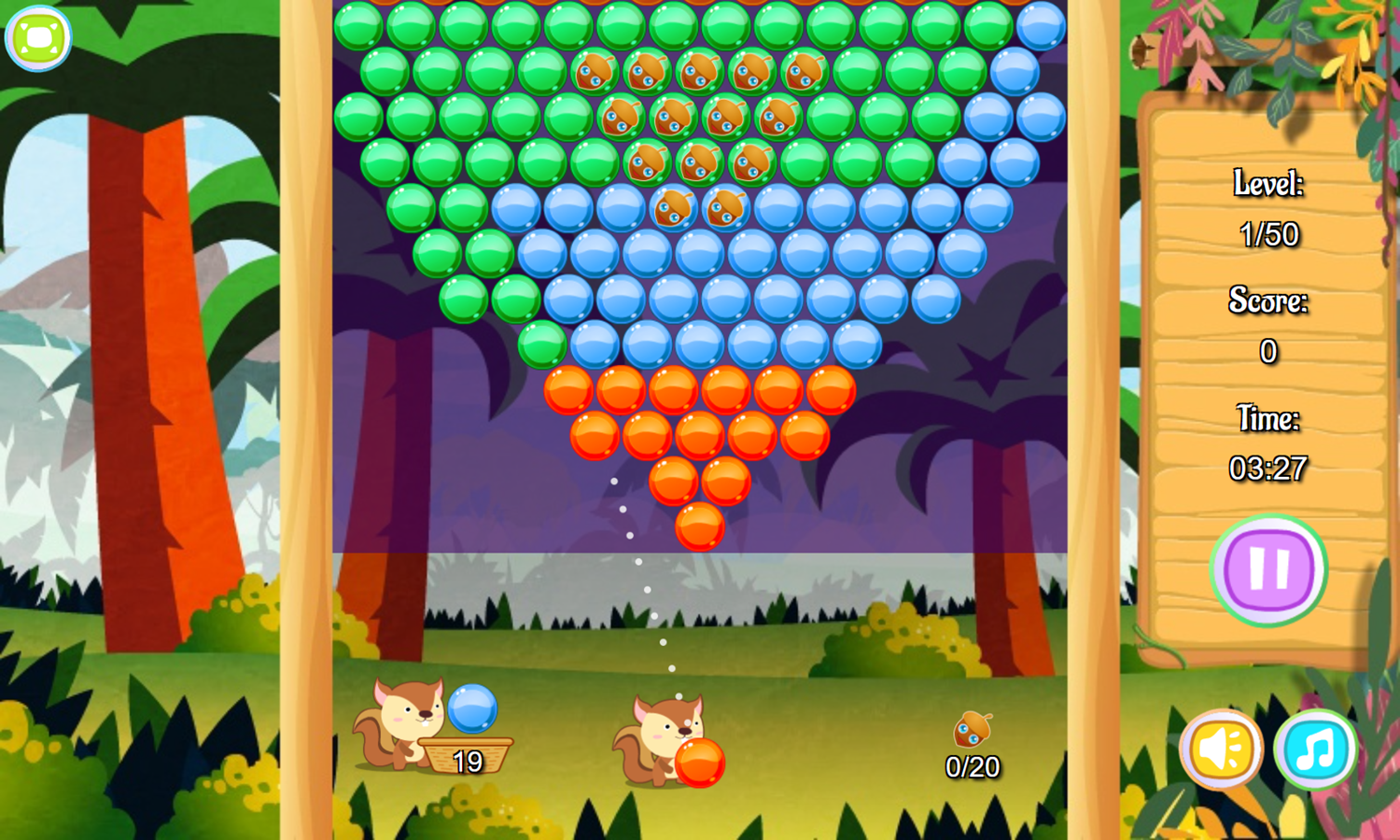 Squirrel Bubble Shooter Game Start Screenshot.