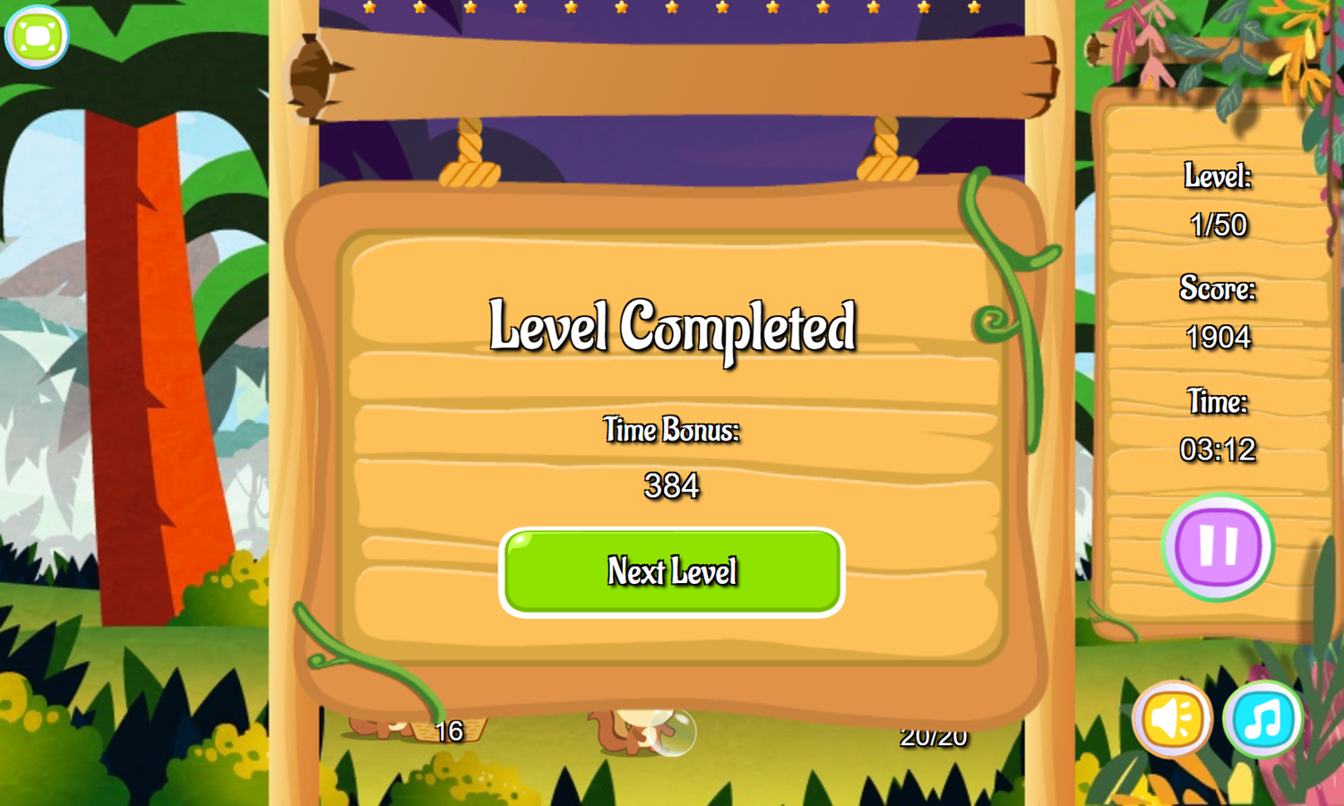 Squirrel Bubble Shooter Game Level Completed Screenshot.