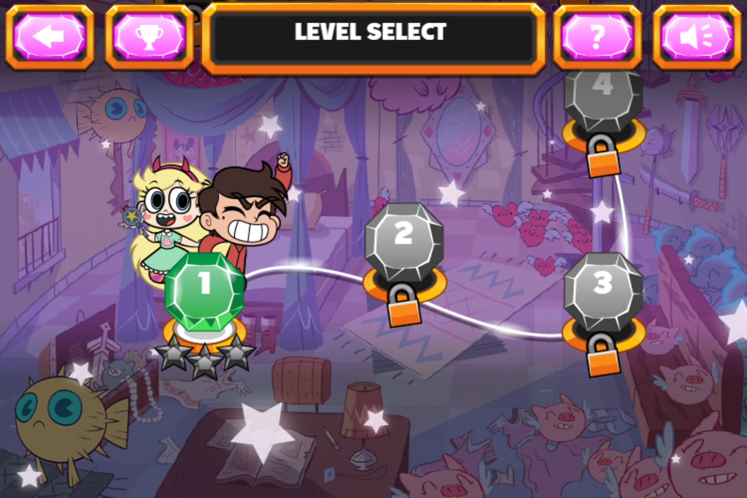 Star vs the Forces of Evil Creature Capture Game Level Select Screenshot.