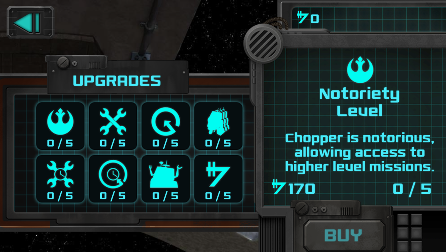 Star Wars Rebels Chopper Chase Game Upgrades Screenshot.