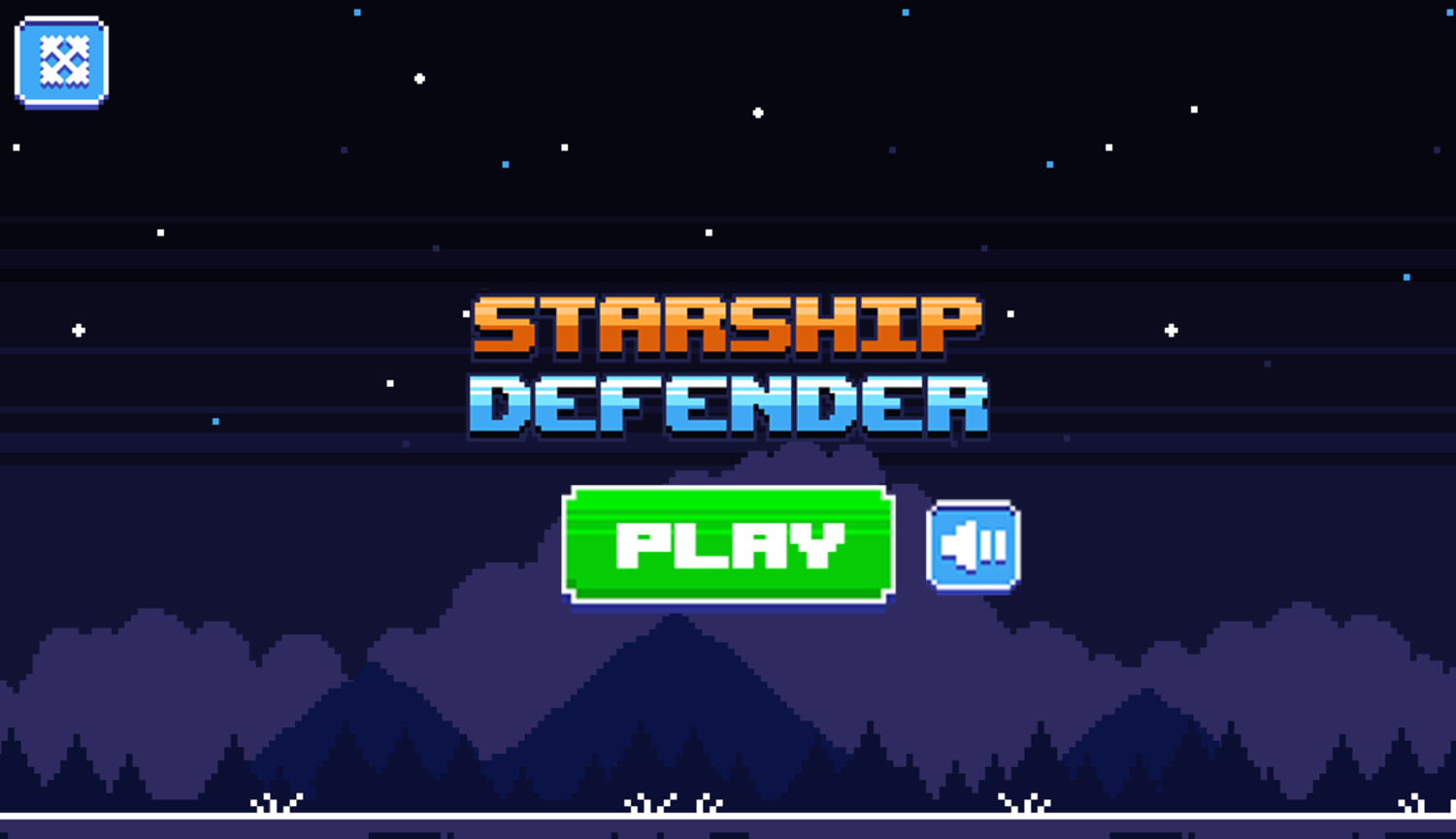 Starship Defender Game Welcome Screen Screenshot.
