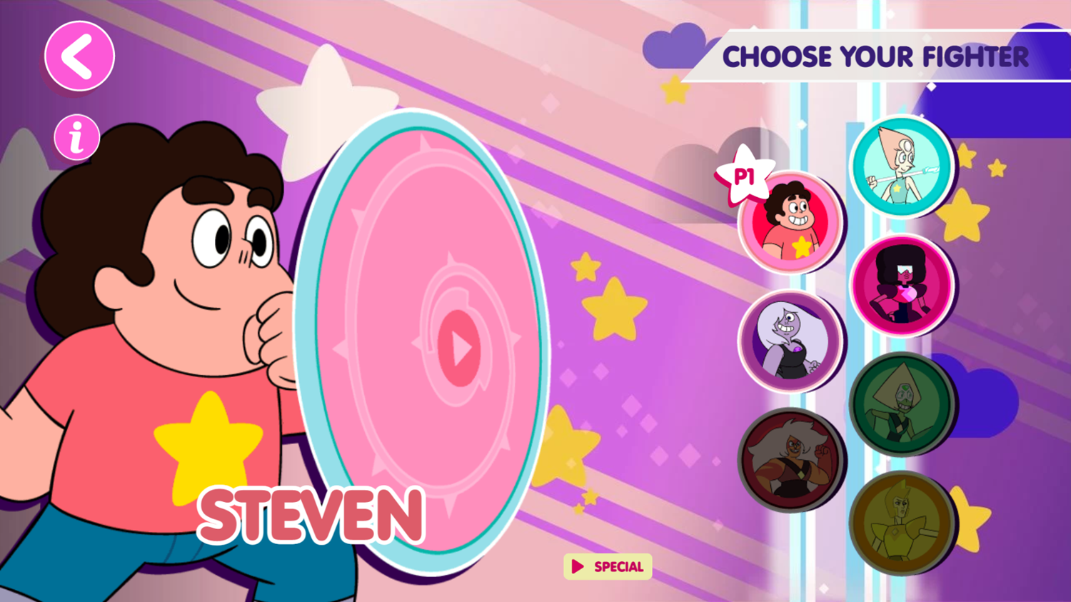 Steven Universe Gem Combat Game Character Select Screenshot.