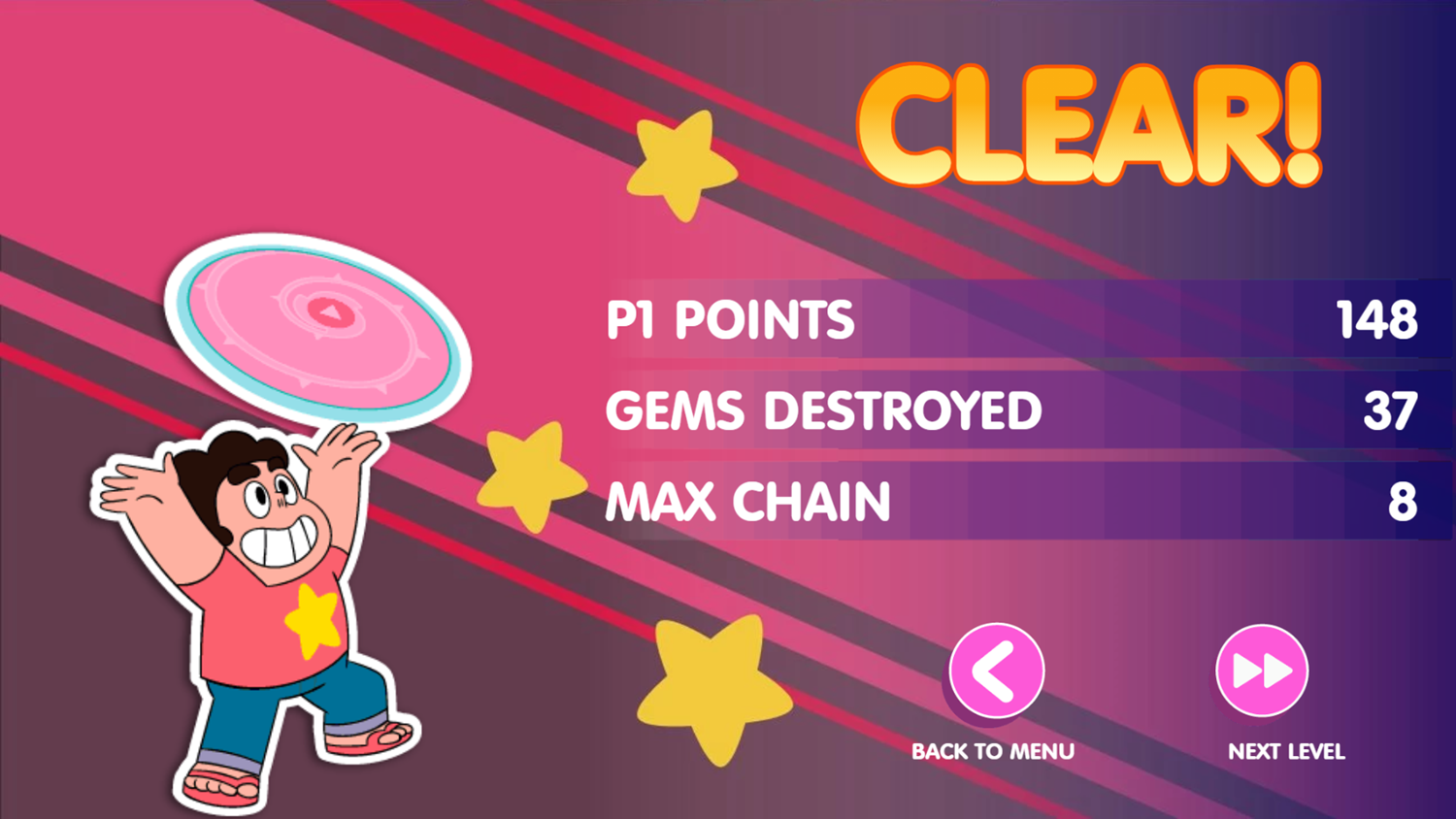 Steven Universe Gem Combat Game Stage Clear Screenshot.