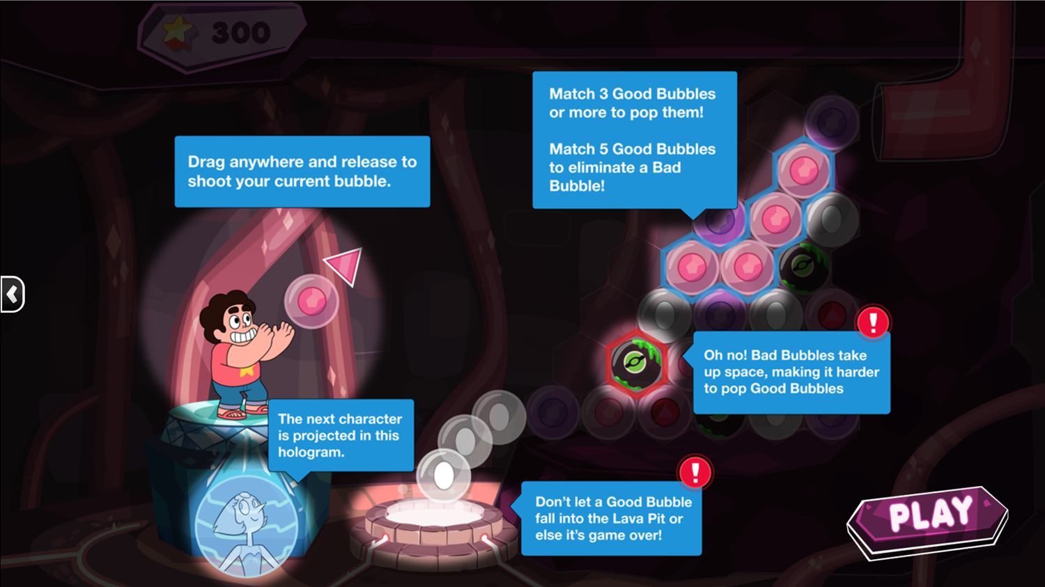 Steven Universe Let's Bubble it Steven Game How to Play Screen Screenshot.