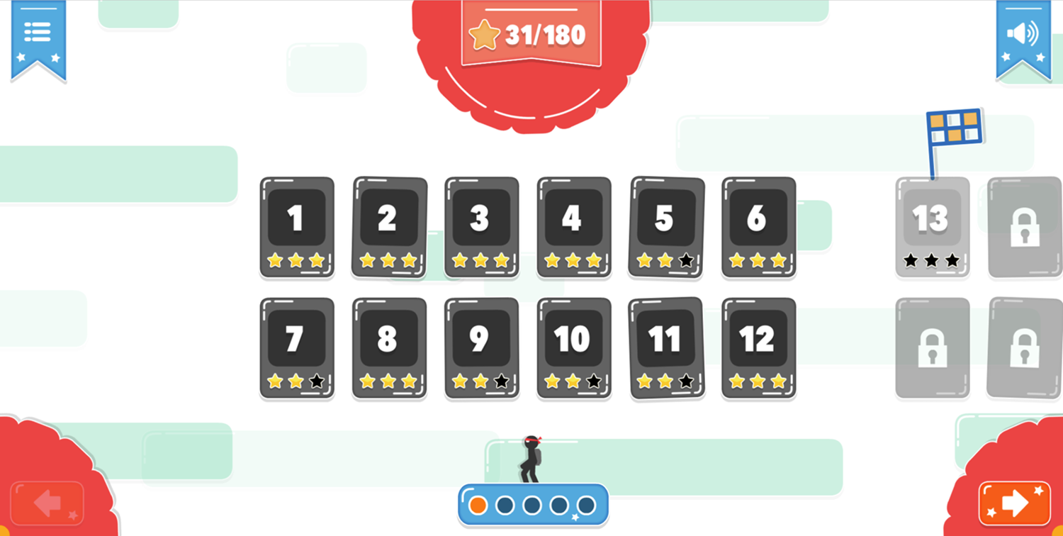Stickjet Challenge Game Level Select Screen Screenshot.