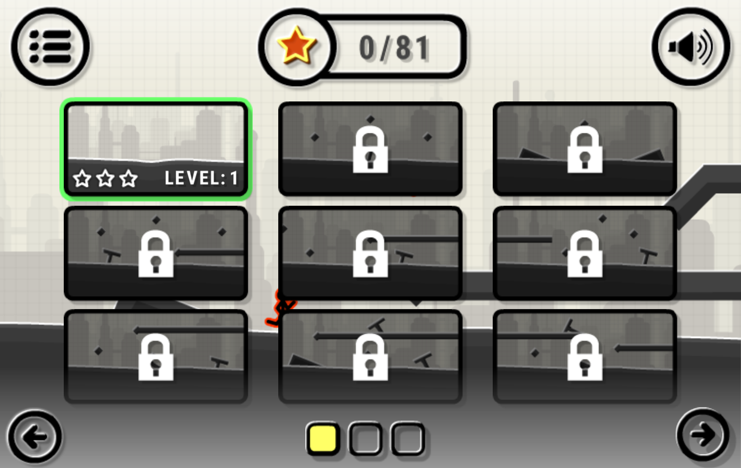 Stickman War Game Level Select Screenshot.