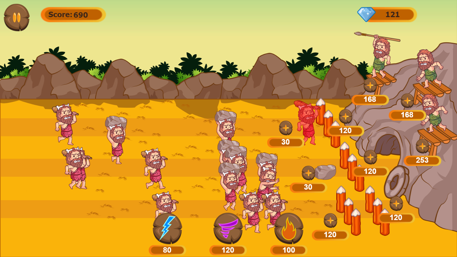 Stone Age Defender Game Play Screenshot.