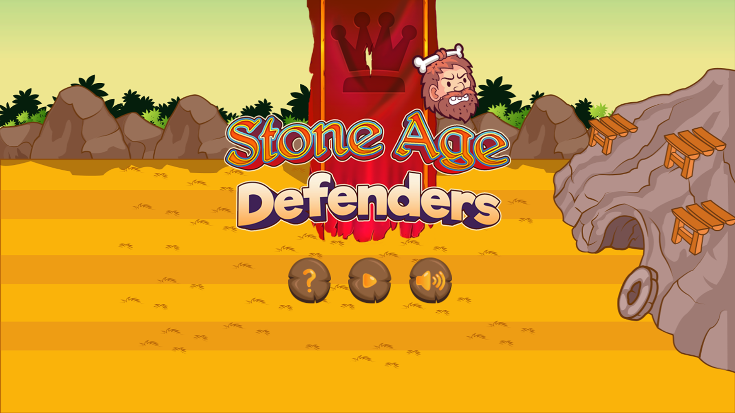 Stone Age Defender Game Welcome Screen Screenshot.