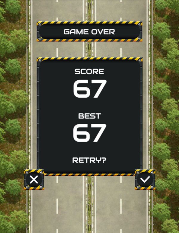 Street Driver Game Over Screenshot.