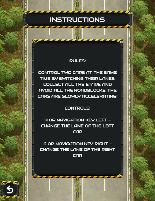 Street Driver Game Instructions Screenshot.